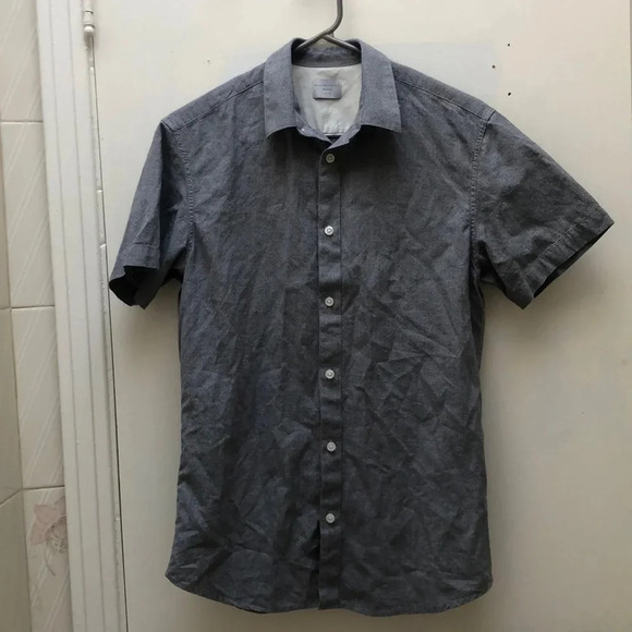 Selected Homme Identity short sleeve button down blue  cotton summer shirt small - Picture 1 of 7
